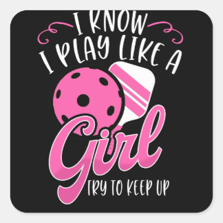 Speel Pickleball als een meisje en probeer op te h Vierkante Sticker
