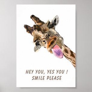 Speelbare Giraffe Tongue Out Poster - glimlachen