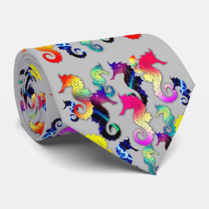 Speelbare Seahorse graphics in regenboogkleuren Stropdas