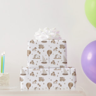  Speelgoed abacus, Rocking Horse, Blokken, Boat Cadeaupapier