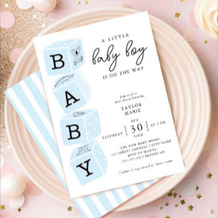 Speelgoed-blokken   Boy Baby shower Invitation Blu Kaart