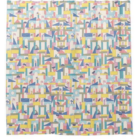 Speelgoed bouwsteen mensen huisdieren katten honde douchegordijn (Voorkant)