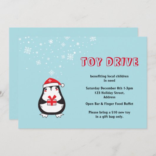 Speelgoed Drive Schattige Santa Penguin Kaart (Voorkant / Achterkant)