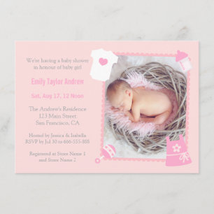 Speelgoed en flesje Foto Baby Girl Shower Invitati Kaart