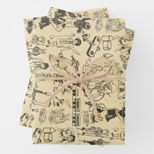  speelgoed en spelende kinderen patroon inpakpapier vel (In situ)