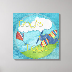 Speelgoed, gemengd media canvas afdruk