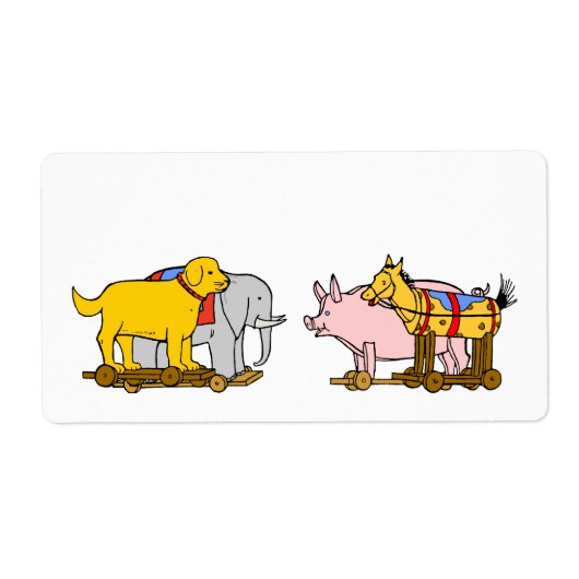  Speelgoed Hond, Paarden, Varkens, olifant Etiket (Voorkant)