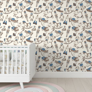 Speelgoed Patroon Blauw/Rosy Bruin ID783 Behang
