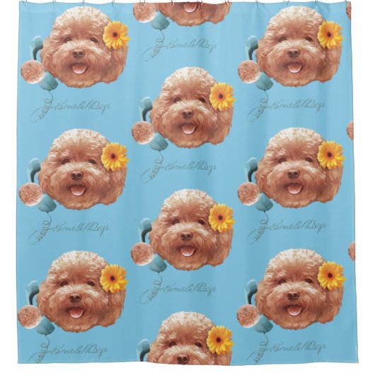 Speelgoed Poodle met bloem en telefoon illustratie Douchegordijn (Voorkant)