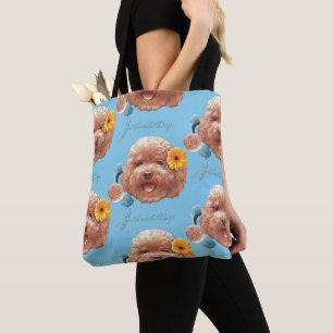 Speelgoed Poodle met bloem en telefoon illustratie Draagtas