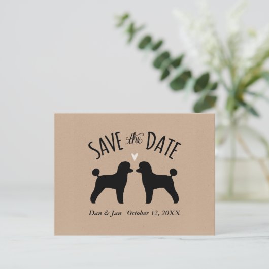 Speelgoed Poodle Silhouetten Bruiloft Save the Dat Aankondigingskaart (Staand voorkant)