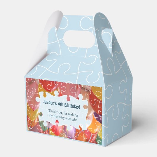 Speelgoed puzzelballon, vierde verjaardag bedankdoosjes (Achterkant)
