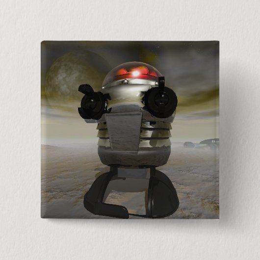Speelgoed robot op een Alien-planeet Button (Voorkant)