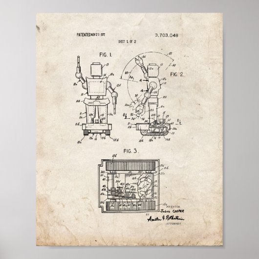 Speelgoed Robot Patent - Oude look Poster (Voorkant)