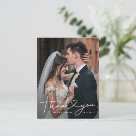 Speelgoed Roze Neon Script Weduwfoto Hartelijk dan Briefkaart (Staand voorkant)