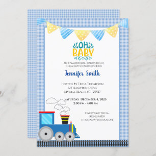 Speelgoed Train Boys Blue Baby shower Invitation Kaart