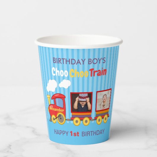 Speelgoed Train Peuter Jongens Verjaardag Blauw Papieren Bekers (Achterkant)