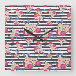 Speelgoed van trekpatroon van de hond van hout vierkante klok