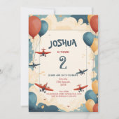 Speelgoed-vliegtuigen en ballonnen verjaardagsfees kaart (Voorkant)