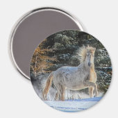 Speelgoed wit paard in Winter Snows Foto Magneet (Voorkant / Achterkant)