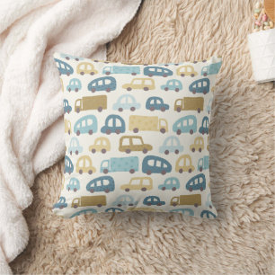 Speelgoedauto's & Vrachtwagens   Stofblauw Beige K Kussen