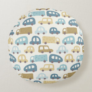 Speelgoedauto's & Vrachtwagens   Stofblauw Beige Rond Kussen
