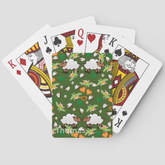 Speelkaart dek schapen groene harten pokerkaarten (Achterkant)