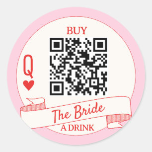 Speelkaarten Koop de bruid een drankje Hartenvrouw Ronde Sticker