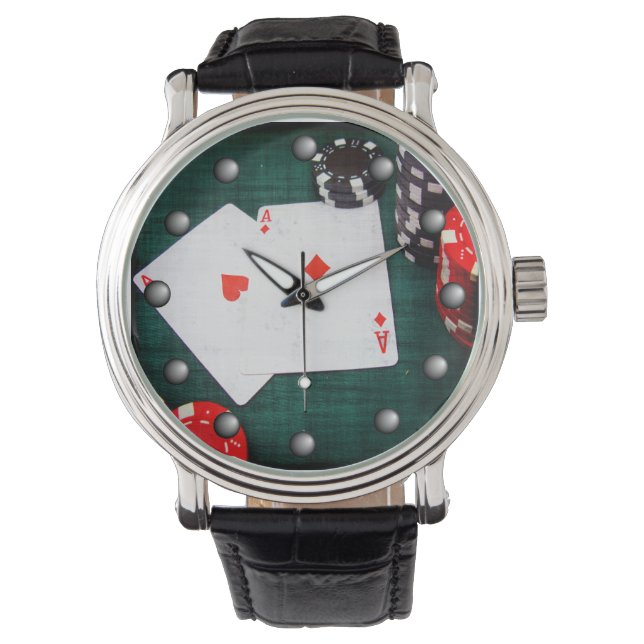 Speelkaarten & Poker Chips Grunge Stijl Horloge (Voorkant)