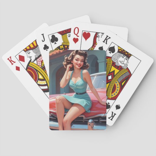 Speelkaarten, Poker Kaarten, Pin-up, Brunette Pokerkaarten (Achterkant)