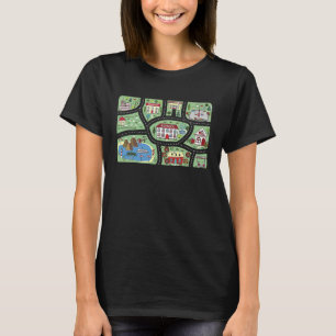 Speelmat Straat Vloerkleed Trein Stad Motief Retro T-shirt