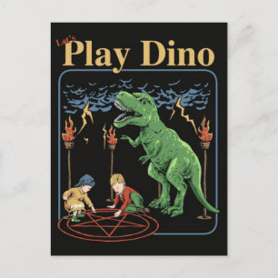 Speelplaats kinderen met dinosauriërs vintage them feestdagenkaart