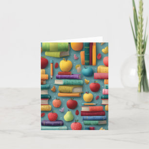 Speels Back-to-School-ontwerp met boeken en Apple Feestdagen Kaart