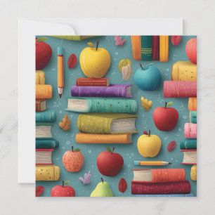Speels Back-to-School-ontwerp met boeken en Apple Feestdagenkaart