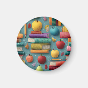 Speels Back-to-School-ontwerp met boeken en Apple Magneet