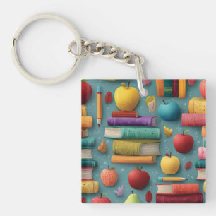 Speels Back-to-School-ontwerp met boeken en Apple Sleutelhanger