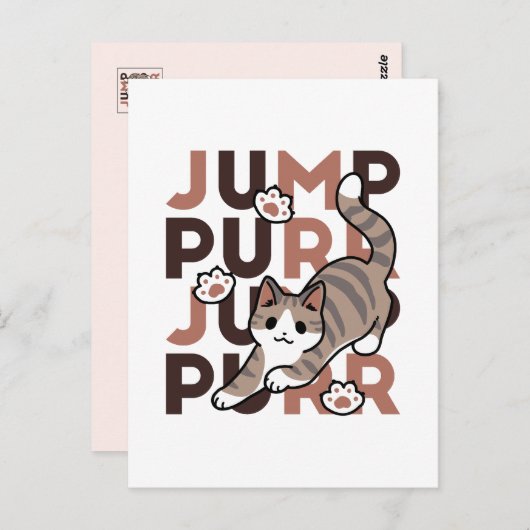 Speels Cat Jump Design - Jump Spint Pun artwork Briefkaart (Voorkant / Achterkant)
