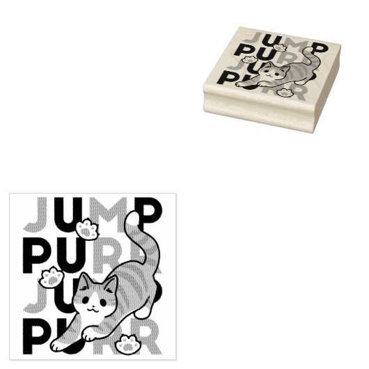 Speels Cat Jump Design - Jump Spint Pun artwork Rubberstempel (Gestempeld)