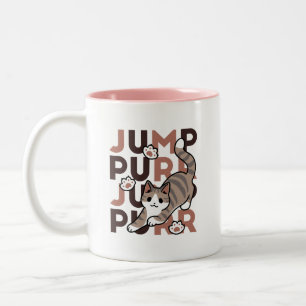 Speels Cat Jump Design - Jump Spint Pun artwork Tweekleurige Koffiemok