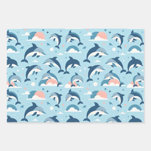 Speels dolfijnenpatroon inpakpapier vel (Voorkant)
