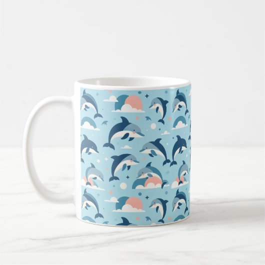Speels dolfijnenpatroon koffiemok (Links)