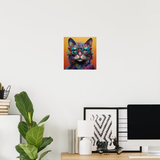 Speels en Bold Cat Poster - Levendige Pet Art voor (Thuiskantoor)