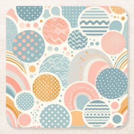 Speels geometrisch doedelpatroon vierkante kartonnen onderzetter