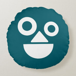 Speels gezicht minimalistisch grappig donker blauw rond kussen