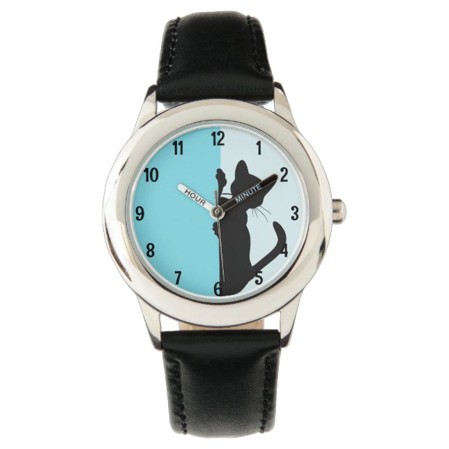 Speels gluren kitty kat - blauw horloge (Voorkant)