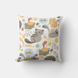 Speels grijs Sinaasappel Cartoon Cat Pattern Desig Kussen