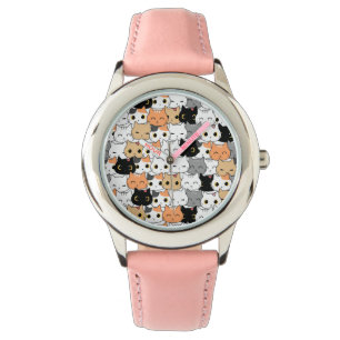 Speels kat gezicht patroon horloge