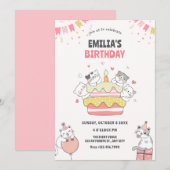 Speels kattenverjaardagsfeestje kaart (Voorkant / Achterkant)