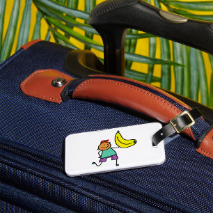 Speels Kind met grote gele banaan Bagagelabel