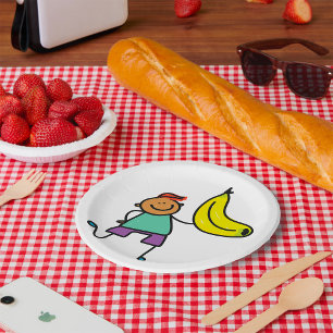 Speels Kind met Grote Gele Banaan Papieren Bordje